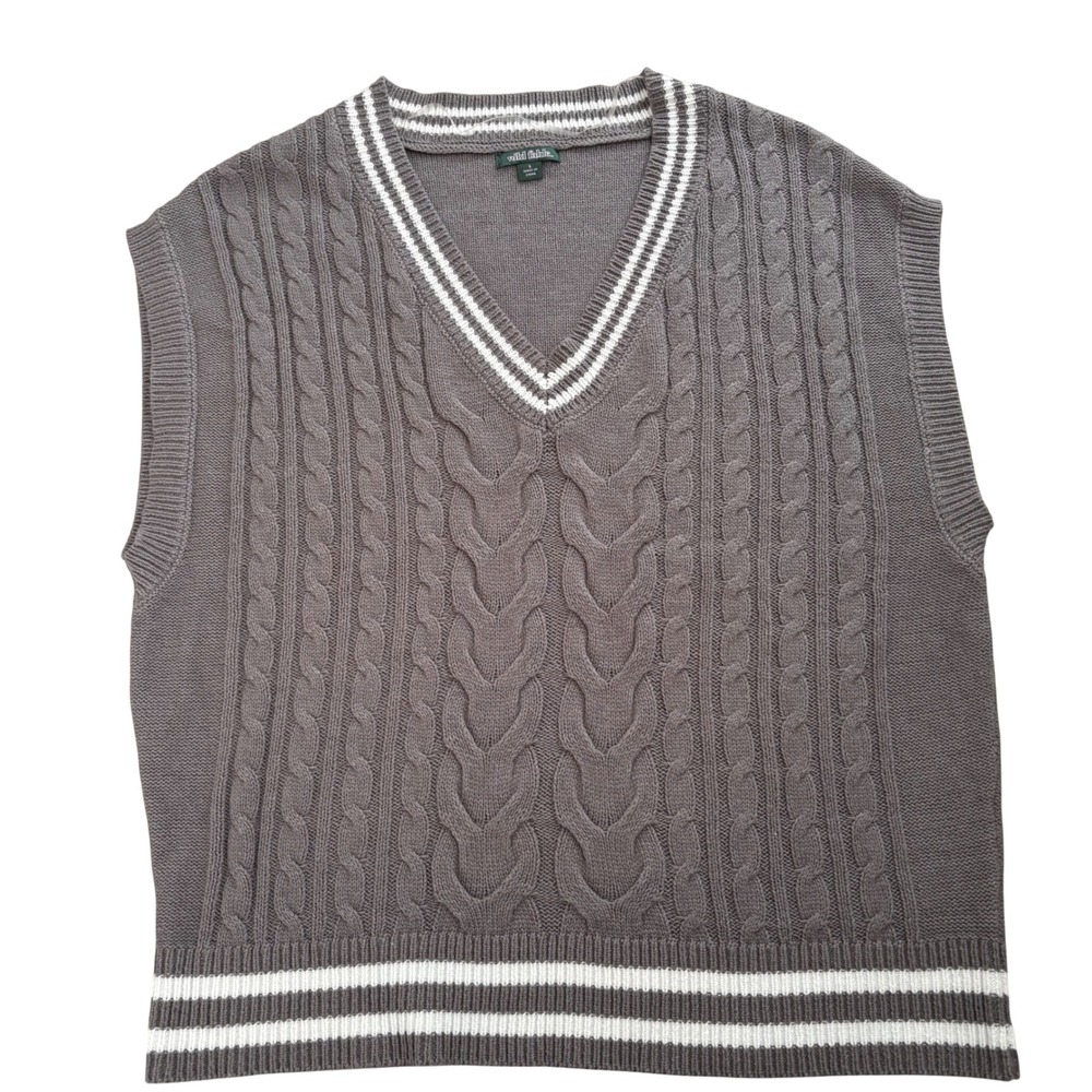Wild Fable Gray Cable Knit Varsity Stripe Sweater Vest Gray SM Preppy Academic